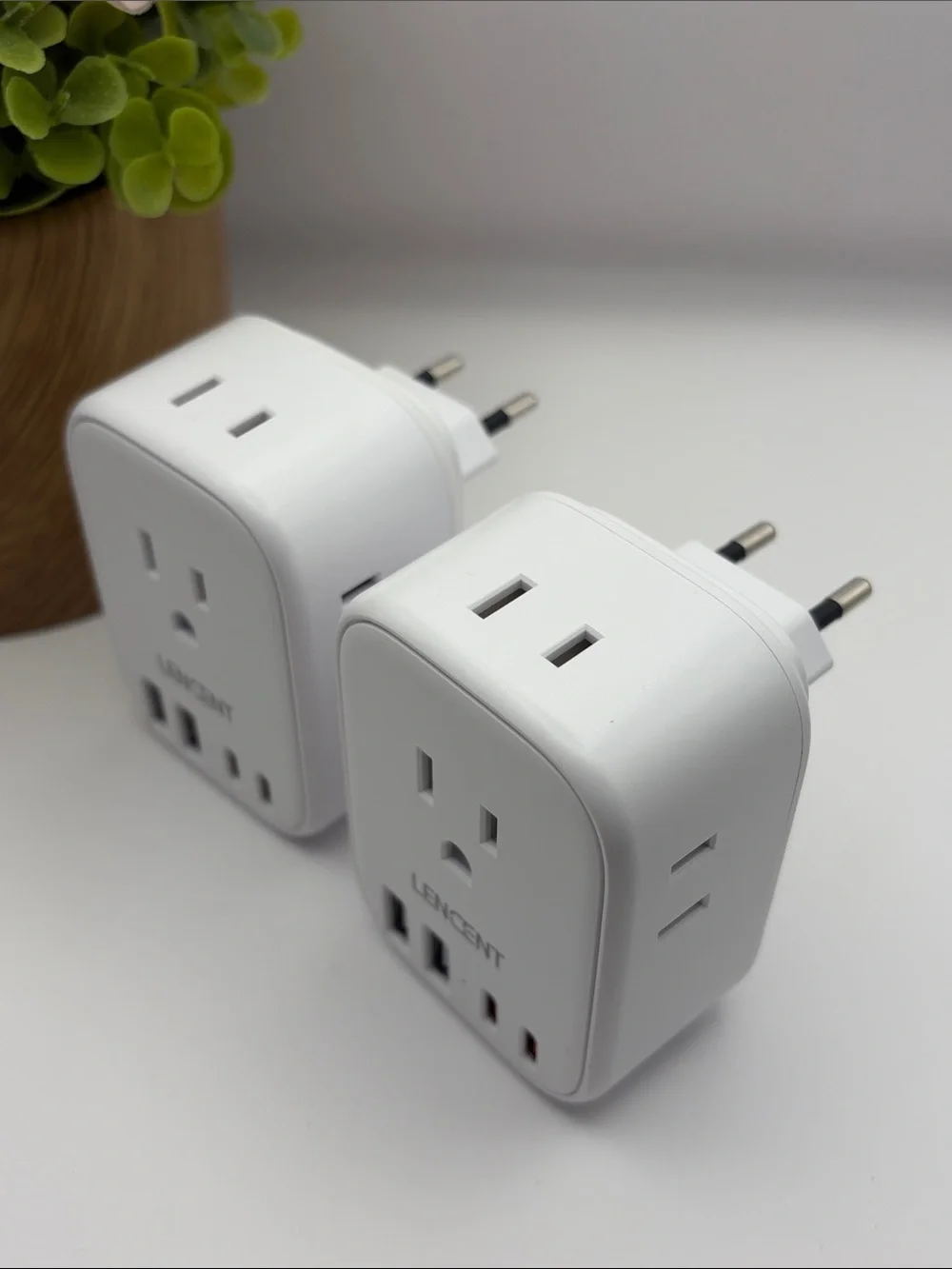 2-Pack Lencent Foldable Dual USB European Travel Plug Wall Power Adapter~White
